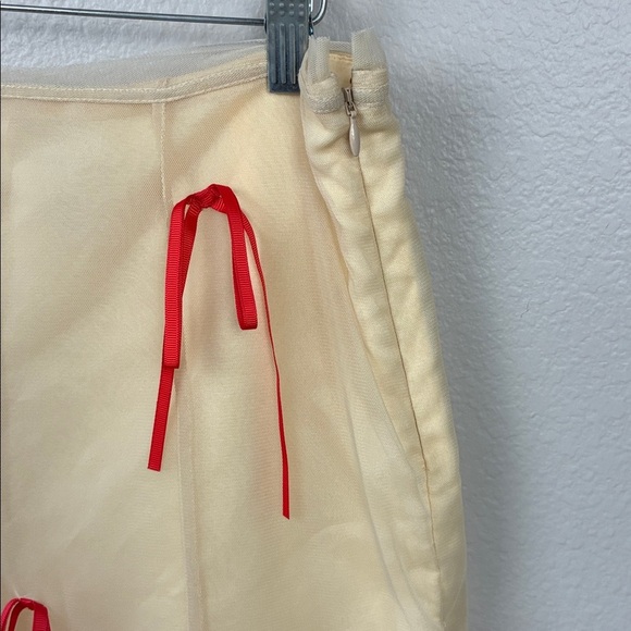 Maeve Ribbon Pencil Midi Skirt Cream Red Bows Ruffle Anthropologie 6 - Picture 6 of 8